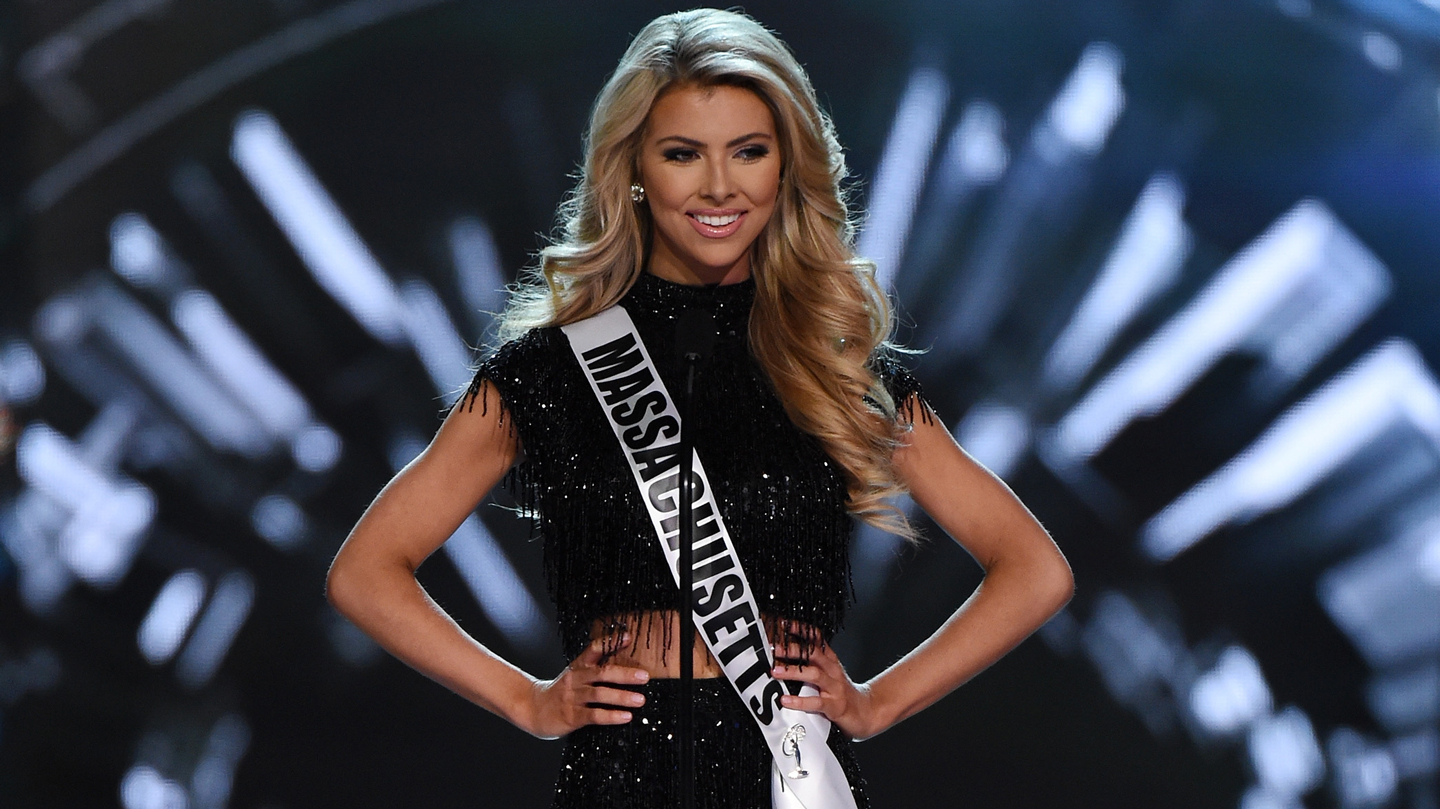 Miss Massachusetts USA Whitney Sharpe is introduced during the 2016 Miss USA pageant preliminary competition at T-Mobile Arena in Las Vegas on June 1, 2016.