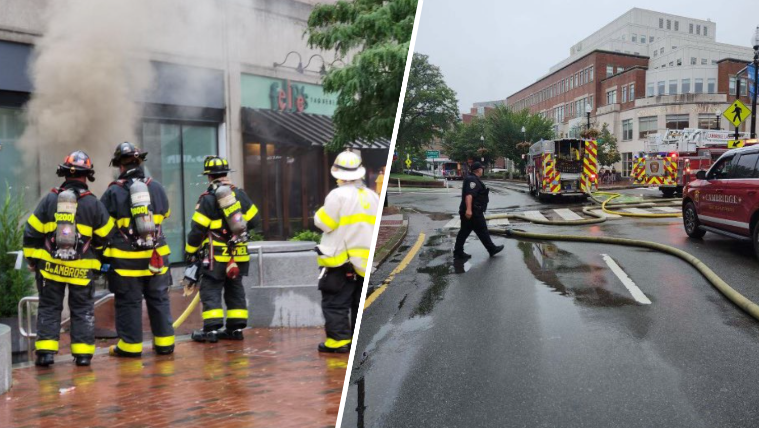 First responders at the scene of a manhole explosion that closed down Harvard Square in Cambridge, Massachusetts, on Wednesday, Aug. 30, 2023.