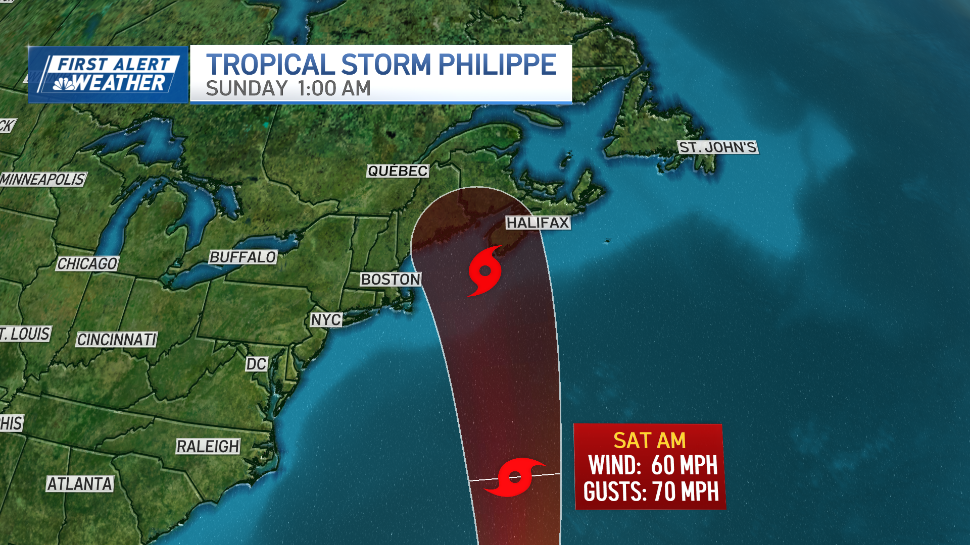 Tropical Storm Phillipe's expected track includes parts of Maine into early Sunday, Oct. 8, 2023.