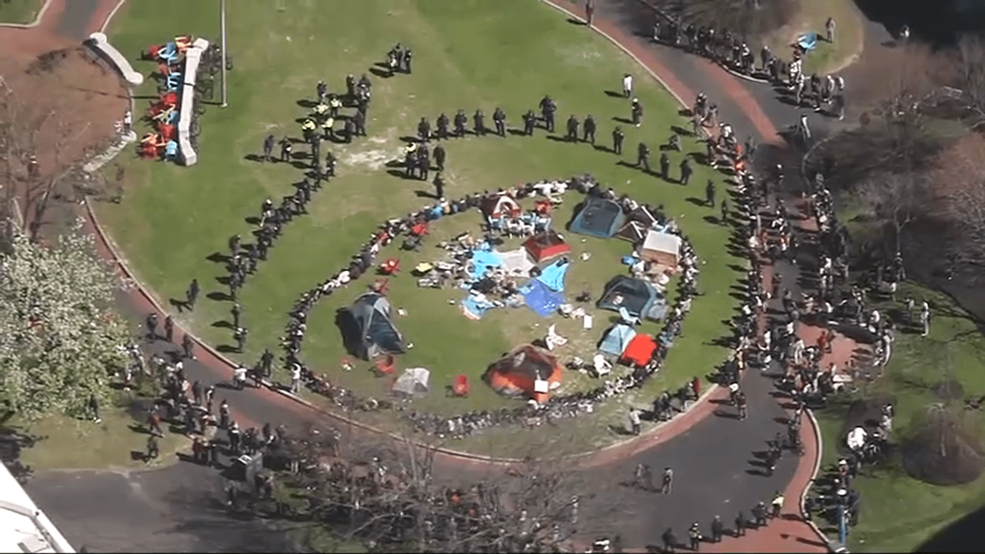 Boston police surround a pro-Palestinian protest encampment at Northeastern University on Thursday, April 25, 2024.