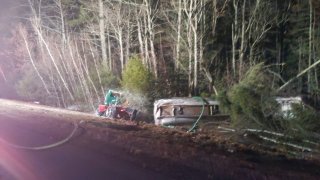A tractor-trailer carrying 11,000 gallons of gas was involved in a crash on Monday, Dec. 16, 2019 in Epping, New Hampshire.