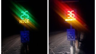A speed radar in Chester, Vermont tells drivers if they're being "naughty" or "nice" based on their speed.