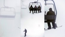 Skiers ride a chairlift, top, as a snowboarder, below, makes his way down a trail at Wachusett Mountain Ski Area, in Princeton, Mass., Thursday, Dec. 27, 2012. Areas in the north and west of the state received a blanket of heavy, wet snow on Thursday.