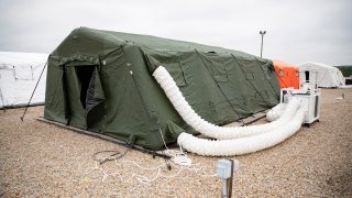 large tents The 82nd Airborne Division has established to provide accommodations for up to 600 soldiers
