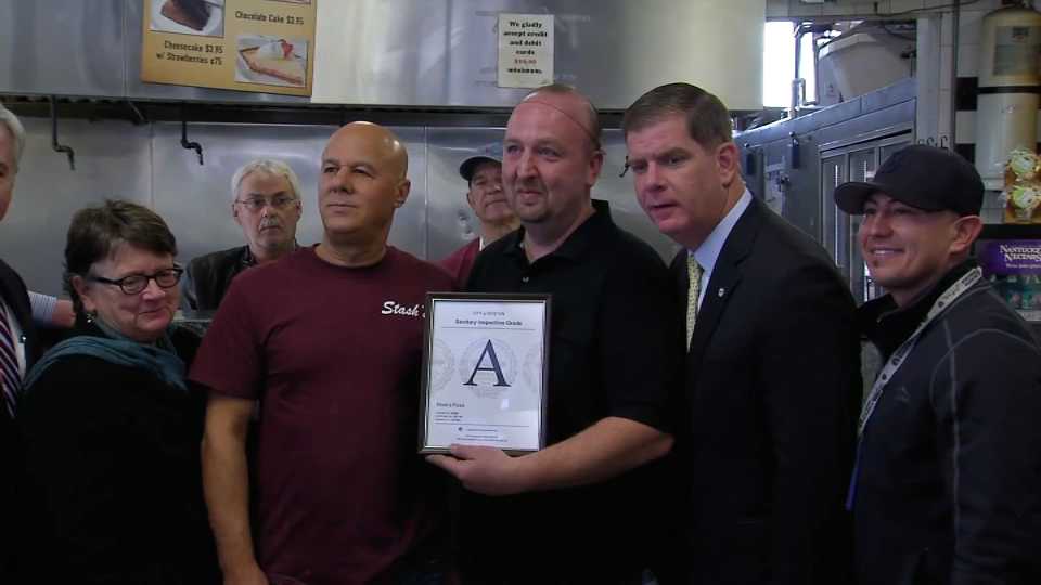 Mayor Walsh Gives Out First Restaurant Letter Grade to Pizza Shop in