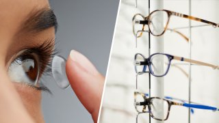 File photo of contact lenses and glasses