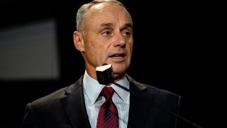 Major League Baseball Commissioner Rob Manfred speaks during the 2019 Major League Baseball Winter Meetings on Dec. 10, 2019, in San Diego.