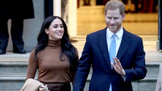 In this Jan. 7, 2020, file photo, Prince Harry, Duke of Sussex, and Meghan, Duchess of Sussex, depart Canada House in London, England.