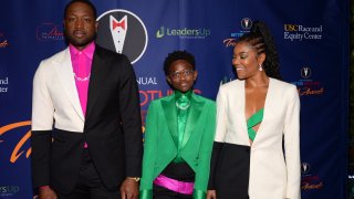 In this March 7, 2020, file photo, (L-R) Dwyane Wade, Zaya Wade and Gabrielle Union attend the Better Brothers Los Angeles 6th annual Truth Awards at Taglyan Complex in Los Angeles, California.