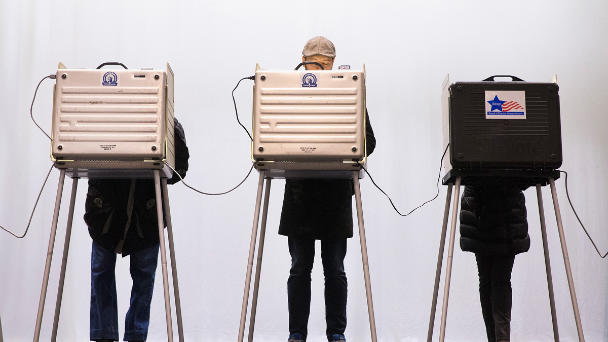 Voters casts their ballots at ChiArts High School on March 15, 2016 in Chicago, Illinois.