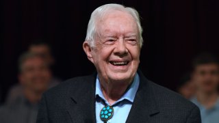 Former U.S. President Jimmy Carter speaks to the congregation at Maranatha Baptist Church before teaching Sunday school in his hometown of Plains, Georgia on April 28, 2019.