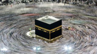 Muslim pilgrims circumambulate the Kaaba, the cubic building at the Grand Mosque, during the hajj pilgrimage in the Muslim holy city of Mecca