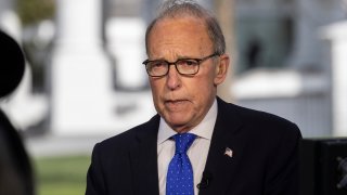 White House chief economic adviser Larry Kudlow speaks during a television interview at the White House, Friday, April 10, 2020, in Washington.