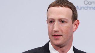 Facebook CEO Mark Zuckerberg speaks on stage at the Munich Security Conference in Munich, Germany, Feb. 15, 2020.