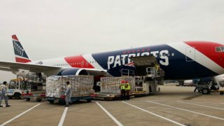 A shipment of personal protective equipment that the New England Patriots' plane flew from China to the United States on April 2.