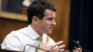 In this Oct. 23, 2019, file photo, Rep. Trey Hollingsworth, R-Indiana, speaks during a House Financial Services Committee hearing with Mark Zuckerberg in Washington, D.C.