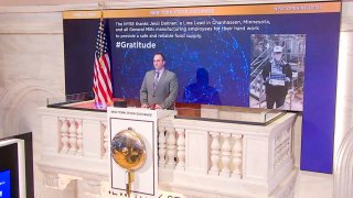 On behalf of The New York Stock Exchange, Tommy Gannon, Assistant Supervisor, Facilities rings The Opening Bell on April 27, 2020, in New York.