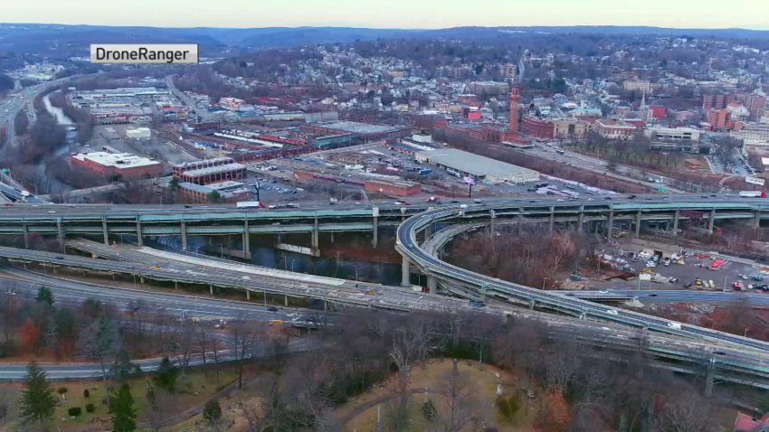 An aerial view of the Mixmaster in Waterbury