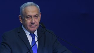 In this March 3, 2020, file photo, Israeli Prime Minister Benjamin Netanyahu during his address to supporters following the announcement of exit polls in Israel's election at his Likud party headquarters in Tel Aviv.