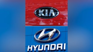 the logo of Kia Motors, top and Hyundai logo, bottom