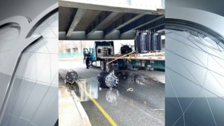 A truck carrying transformers struck a bridge on Storrow Drive on Sunday morning.