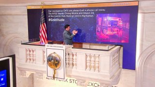 On behalf of The New York Stock Exchange, Mark Casalinuovo, Supervisor, Facilities, rings The Opening Bell on April 23, 2020, in New York.