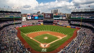 A general view of Yankee Stadium during a day game during a game between the Baltimore Orioles and the New York Yankees at Yankee Stadium, Aug. 1, 2018, in the Bronx borough of New York City.