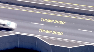 "Trump 2020" graffiti painted on Route 44 in Massachusetts