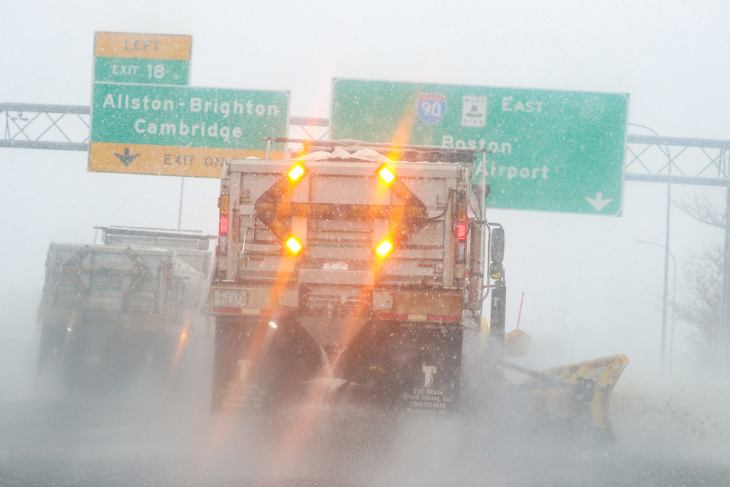 Plow working the Mass Pike East in Boston.