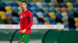 Cristiano Ronaldo of Portugal during the International Friendly match between Portugal and Spain at the Jose Alvalade stadium, Oct. 7, 2020, in Lisbon, Portugal.