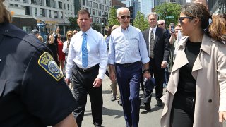 Mayor Marty Walsh and former Vice President Joe Biden in Boston's Seaport District