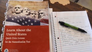 a US citizenship test review booklet and notes