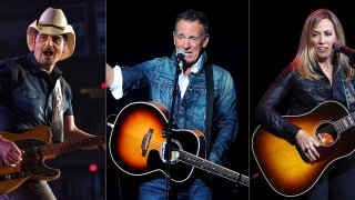 This combination photo shows Brad Paisley, from left, Bruce Springsteen and Sheryl Crow who will participate in this year’s Stand Up for Heroes fundraiser on Nov. 18.