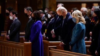 President-elect Joe Biden and his wife Jill Biden attend Mass