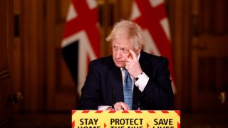 British Prime Minister, Boris Johnson speaks during a virtual press conference at No.10 Downing Street on January 7, 2021 in London, England.