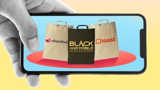 An illustration of a phone screen with chowbus, black and mobile, and toast delivery apps