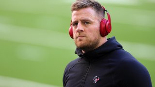 HOUSTON, TEXAS - JANUARY 03: J.J. Watt #99 of the Houston Texans participates in warmups prior to a game against the Tennessee Titans at NRG Stadium on January 03, 2021 in Houston, Texas.