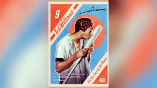 This image created by Brazilian illustrator Andre Maciel, known as Black Madre, shows a copy of one of the nine non-fungible token cards of baseball Hall of Famer Ted Williams to go on auction April 19-24, 2021. Non-fungible tokens can be works of art, video clips or even tweets or news articles tied to a digital record — or blockchain — that allows the collector to prove ownership.