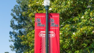 OXFORD, AS/USA - JUNE 7, 2018: Banner and logo to the campus of the University of Mississippi.