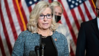 WASHINGTON, DC - APRIL 20: Rep. Liz Cheney (R-WY) speaks during a press conference following a House Republican caucus meeting on Capitol Hill on April 20, 2021 in Washington, DC. The House Republican members spoke about the Biden administration's immigration policies and the coronavirus pandemic.