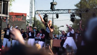 Common, performs on stage during a 'Rise and Remember' event at George Floyd Square in Minneapolis, Minnesota