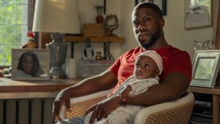 This image released by Netflix shows Kevin Hart in a scene from "Fatherhood."