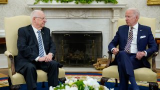 President Joe Biden meets with Israeli President Reuven Rivlin in the Oval Office of the White House in Washington, Monday, June 28, 2021.