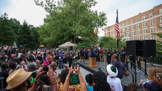 A new Federal Holiday ''Juneteenth'' is celebrated in the heart of Harlem, New York City, United States on June 18, 2021.