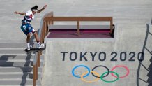 Mariah Duran of the United States competes in the women's street skateboarding finals at the 2020 Summer Olympics, Monday, July 26, 2021, in Tokyo, Japan.