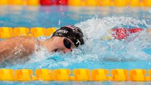 Katie Ledecky, of the United States, swims in the final of the women's 400-meters freestyle at the 2020 Summer Olympics, Monday, July 26, 2021, in Tokyo, Japan.