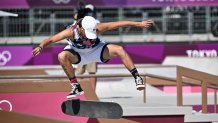 Jagger Eaton of the US competes in the men's street prelims heat 1 during the Tokyo 2020 Olympic Games at Ariake Sports Park Skateboarding in Tokyo on July 25, 2021.