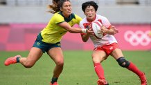 Australia's Charlotte Caslick tackles Japan's Wakaba Hara