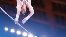 Brody Malone of Team USA competes on the horizontal bar during Men's Qualification on day one of the Tokyo 2020 Olympic Games at Ariake Gymnastics Centre on July 24, 2021 in Tokyo, Japan.