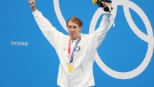 Gold medalist Chase Kalisz of USA during the medals ceremony of the 400m individual medley final on day two of the Tokyo 2020 Olympic Games at Tokyo Aquatics Centre on July 25, 2021 in Tokyo, Japan.